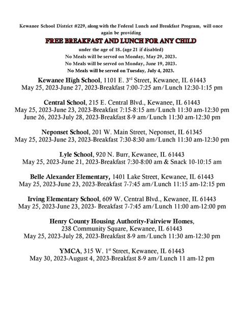 Free Summer Lunch Program Flier